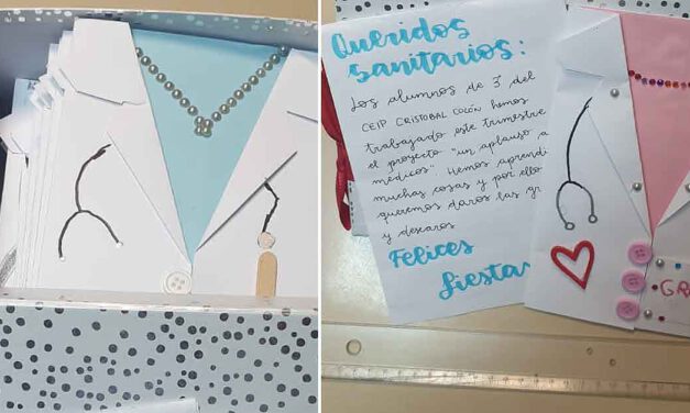 Alumnos del colegio Cristóbal Colón felicitan al personal del hospital de El Puerto