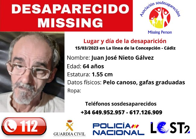 Se amplía la alerta por la desaparición de un hombre de 64 años en La Línea