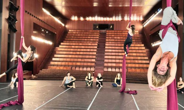 Sergio Suárez enseña a 'quedarse colgado' del teatro con su formación sobre 'Danza Aérea sobre Telas'